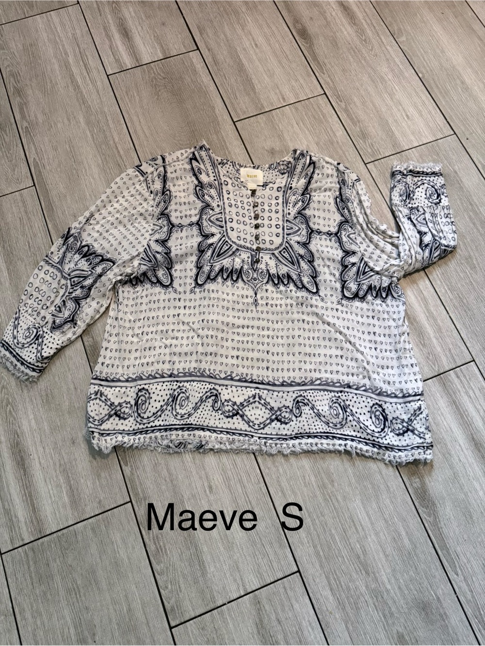 Maeve MORGAN  White and Navy Bohemian Blouse